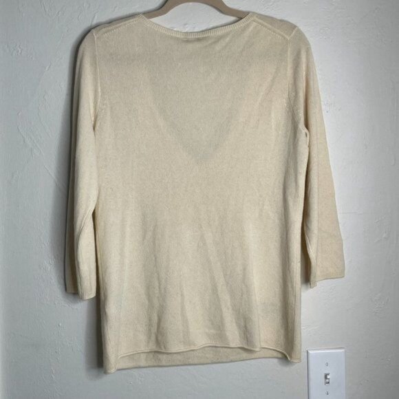 J Crew Deep V-Neck 3/4 Sleeve 100% Cashemere Sweater Cream Size Large - Picture 6 of 7